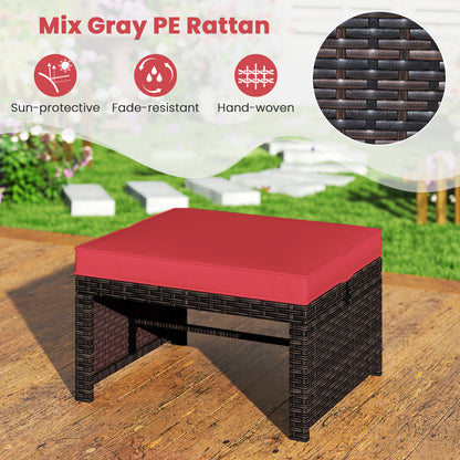 Multipurpose Outdoor 2 Pieces Patio PE Rattan Ottomans Footstool, Red Outdoor Seating & Patio Chairs at Gallery Canada