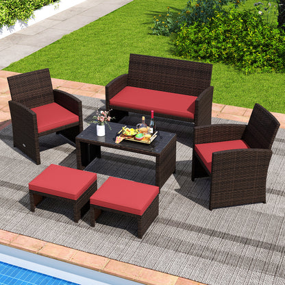 Multipurpose Outdoor 2 Pieces Patio PE Rattan Ottomans Footstool, Red Outdoor Seating & Patio Chairs at Gallery Canada
