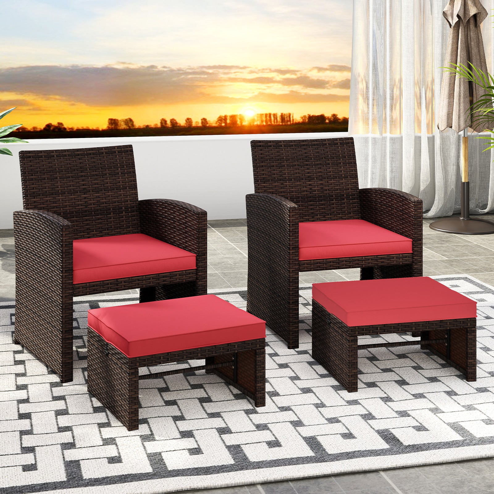 Multipurpose Outdoor 2 Pieces Patio PE Rattan Ottomans Footstool, Red Outdoor Seating & Patio Chairs at Gallery Canada