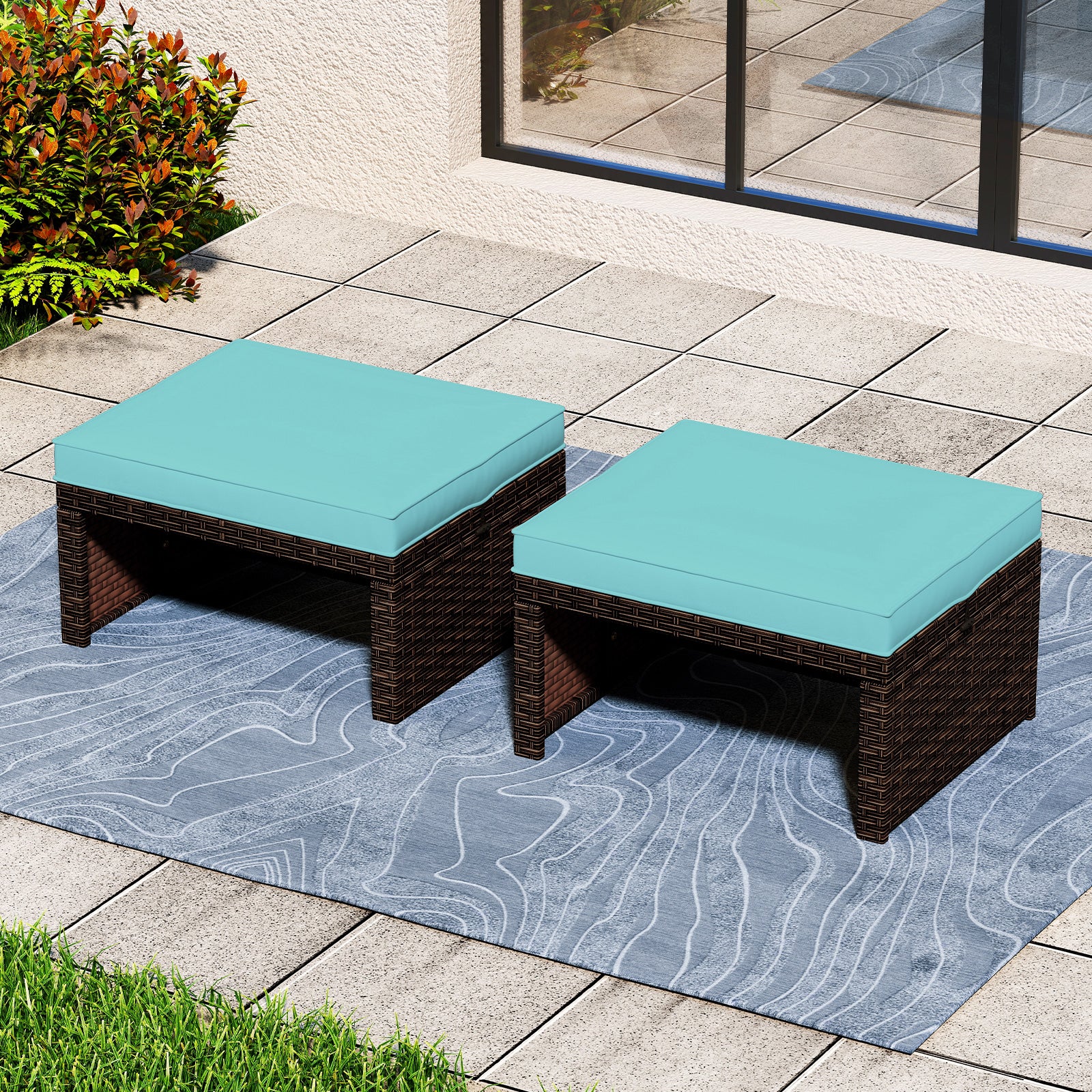 Outdoor Patio PE Rattan Ottoman, Turquoise Outdoor Seating & Patio Chairs at Gallery Canada