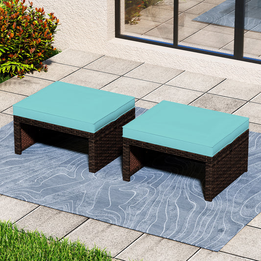 Outdoor Patio PE Rattan Ottoman, Turquoise Outdoor Seating & Patio Chairs Turquoise at Gallery Canada