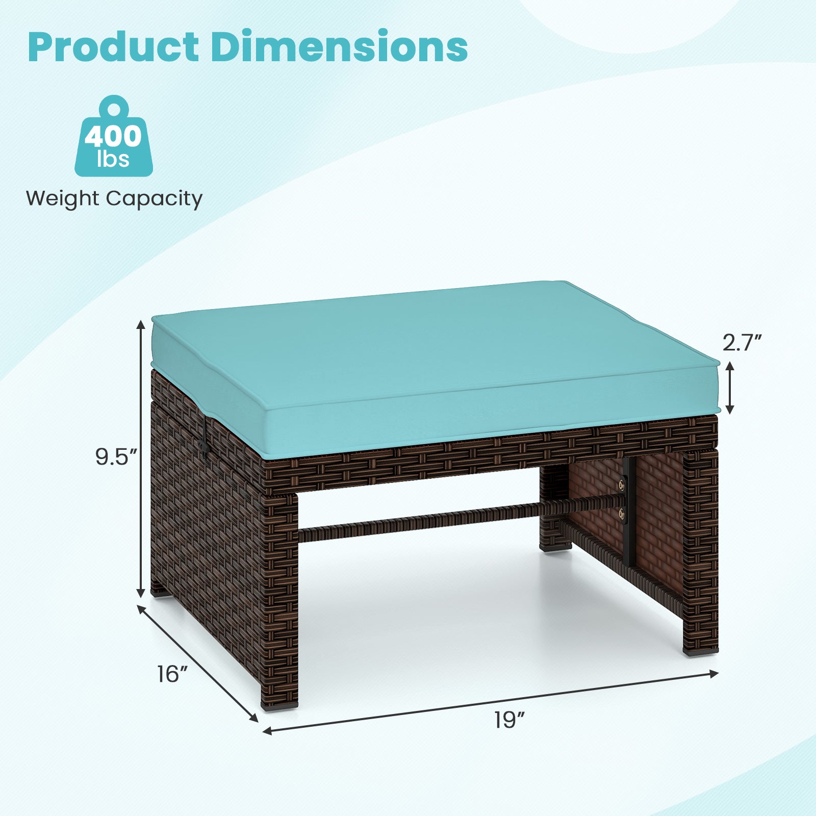 Outdoor Patio PE Rattan Ottoman, Turquoise Outdoor Seating & Patio Chairs at Gallery Canada