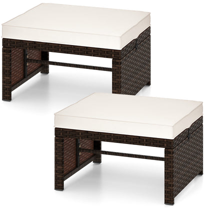 Outdoor Patio PE Rattan Ottoman Footstool, 2 Pieces, White Outdoor Seating & Patio Chairs at Gallery Canada