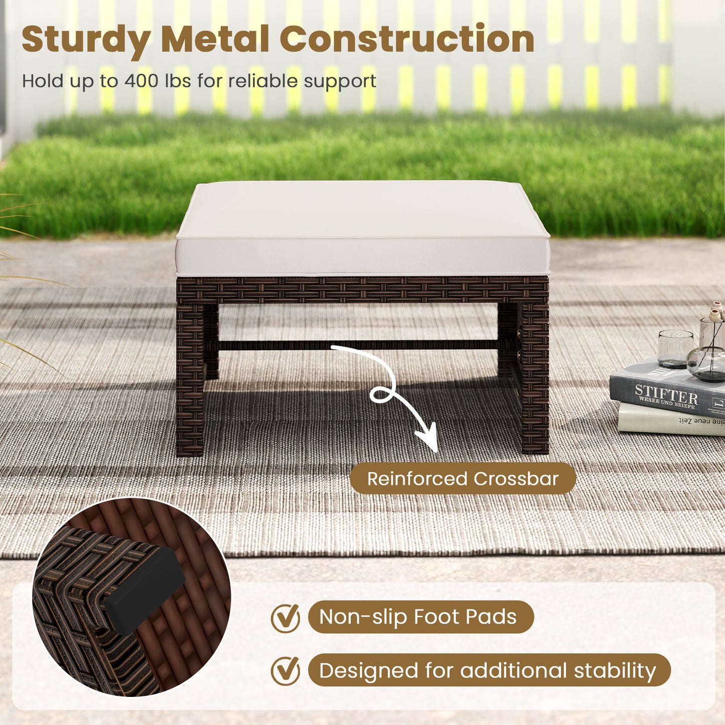 Multipurpose Outdoor 2 Pieces Patio PE Rattan Ottomans Footstool, White Outdoor Seating & Patio Chairs at Gallery Canada