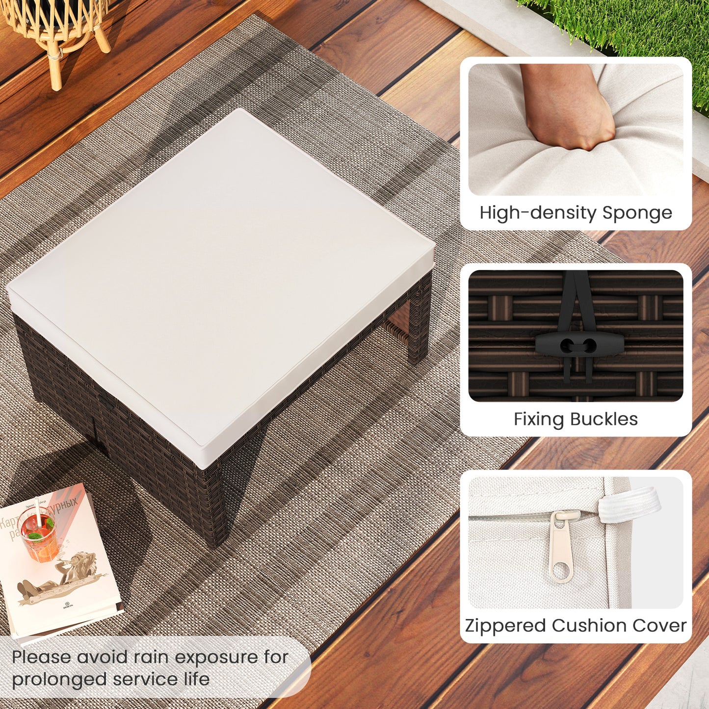 Multipurpose Outdoor 2 Pieces Patio PE Rattan Ottomans Footstool, White Outdoor Seating & Patio Chairs at Gallery Canada