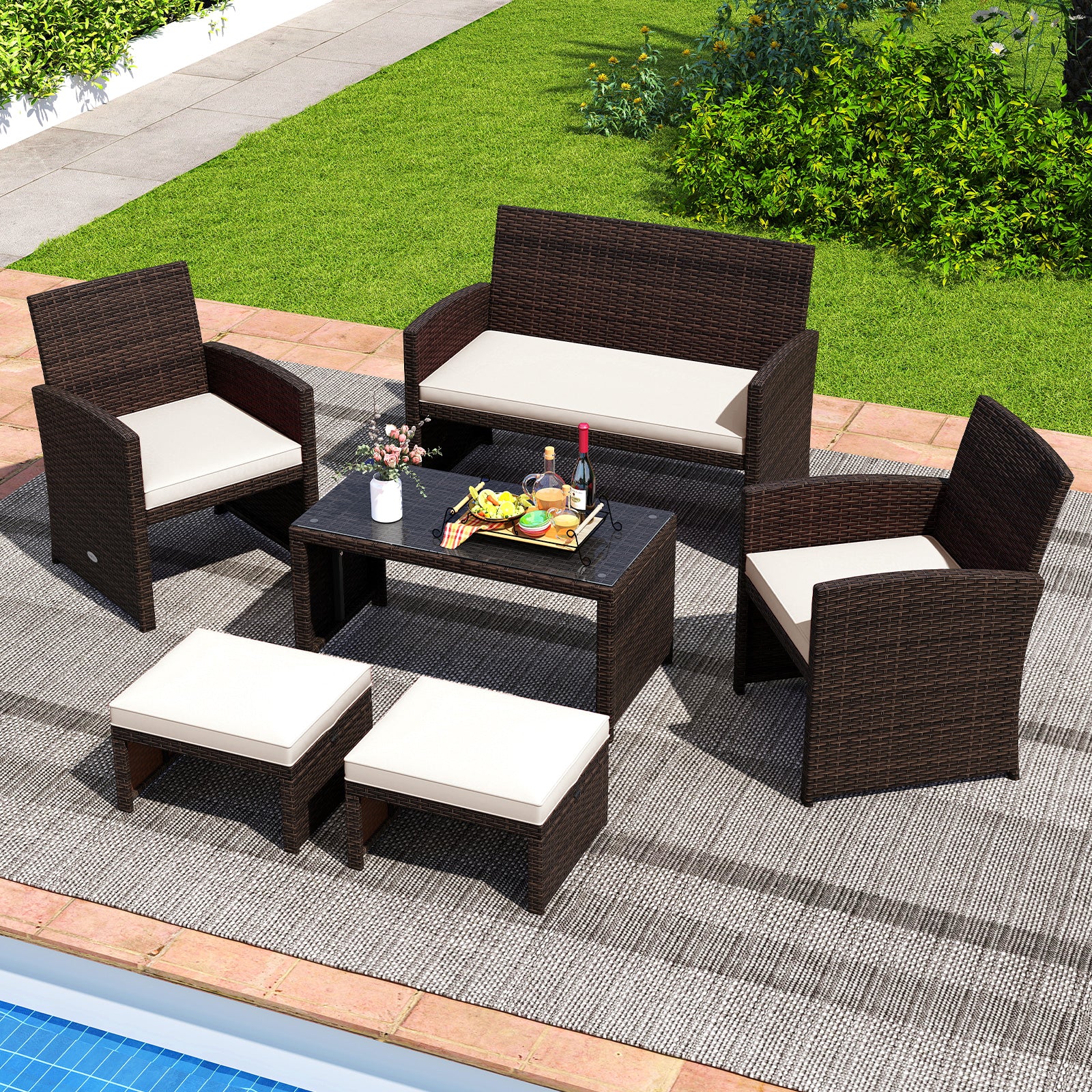 Multipurpose Outdoor 2 Pieces Patio PE Rattan Ottomans Footstool, White Outdoor Seating & Patio Chairs at Gallery Canada