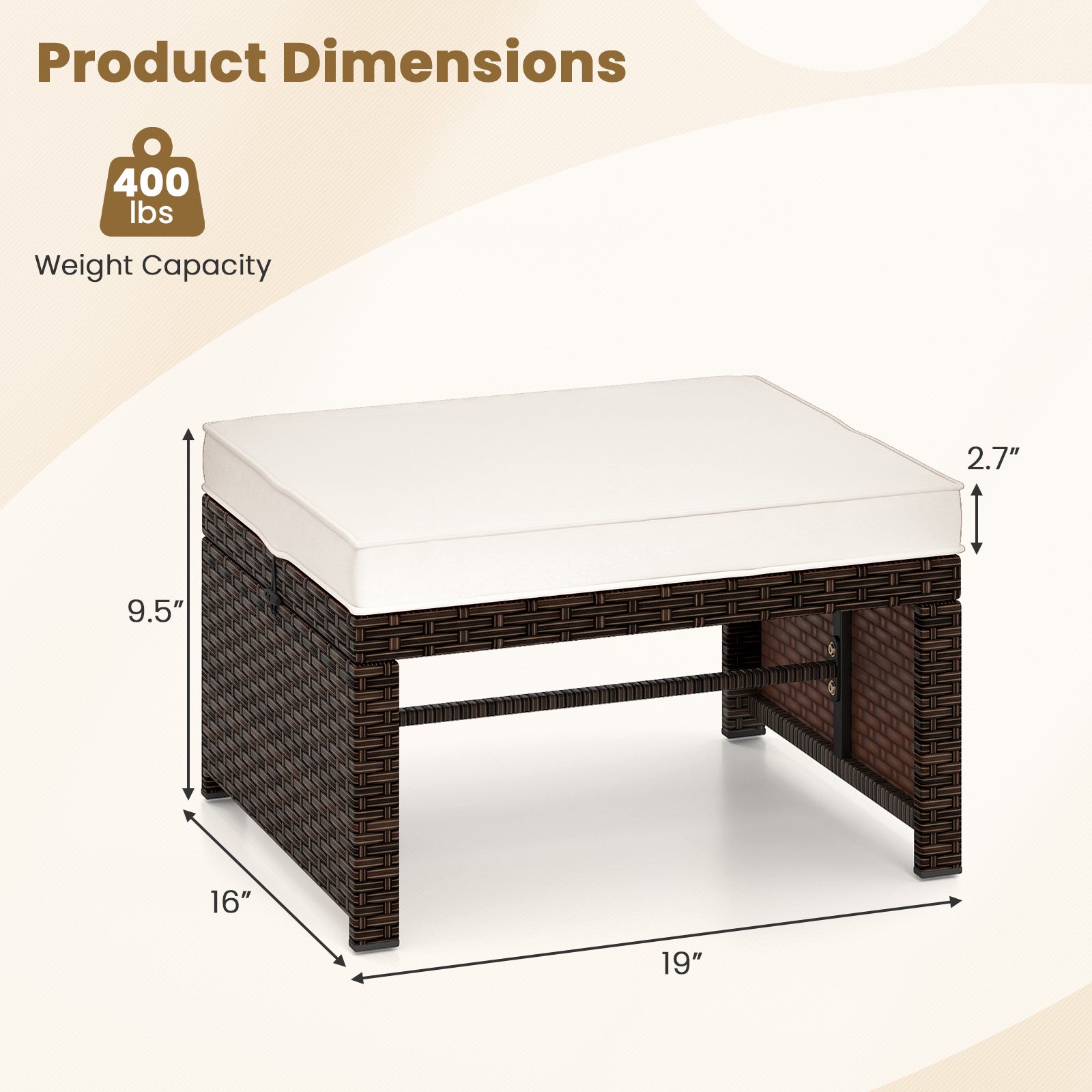 Multipurpose Outdoor 2 Pieces Patio PE Rattan Ottomans Footstool, White Outdoor Seating & Patio Chairs at Gallery Canada