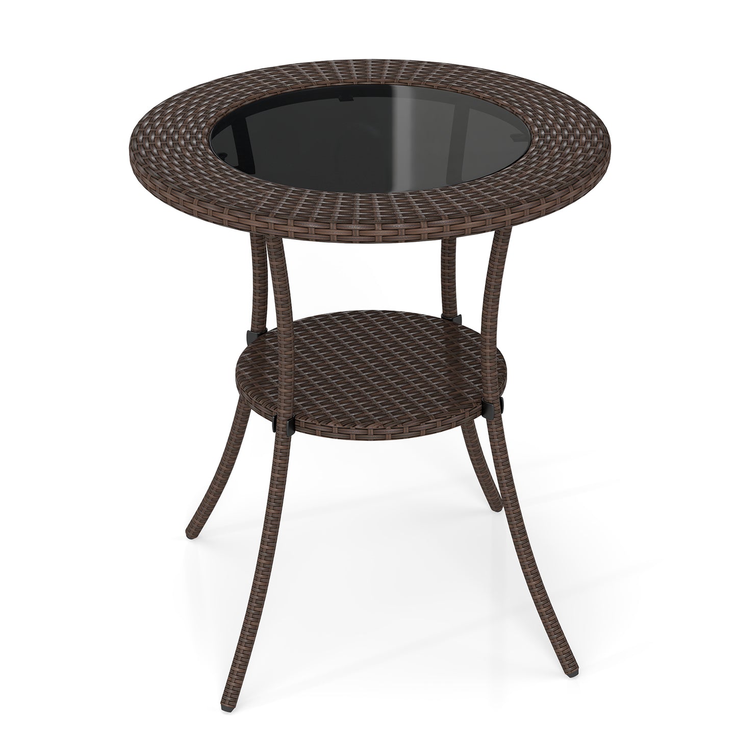 Patio Bistro Table, Round, 36 Inch, Tempered Glass Top, Brown