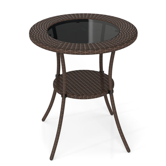 Patio Bistro Table, Round, 36 Inch, Tempered Glass Top, Brown