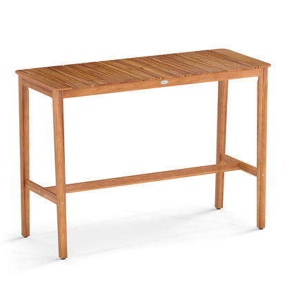 Acacia Wood Counter Height Table with Slatted Tabletop and Footrest Crossbar Patio Bar Furniture at Gallery Canada