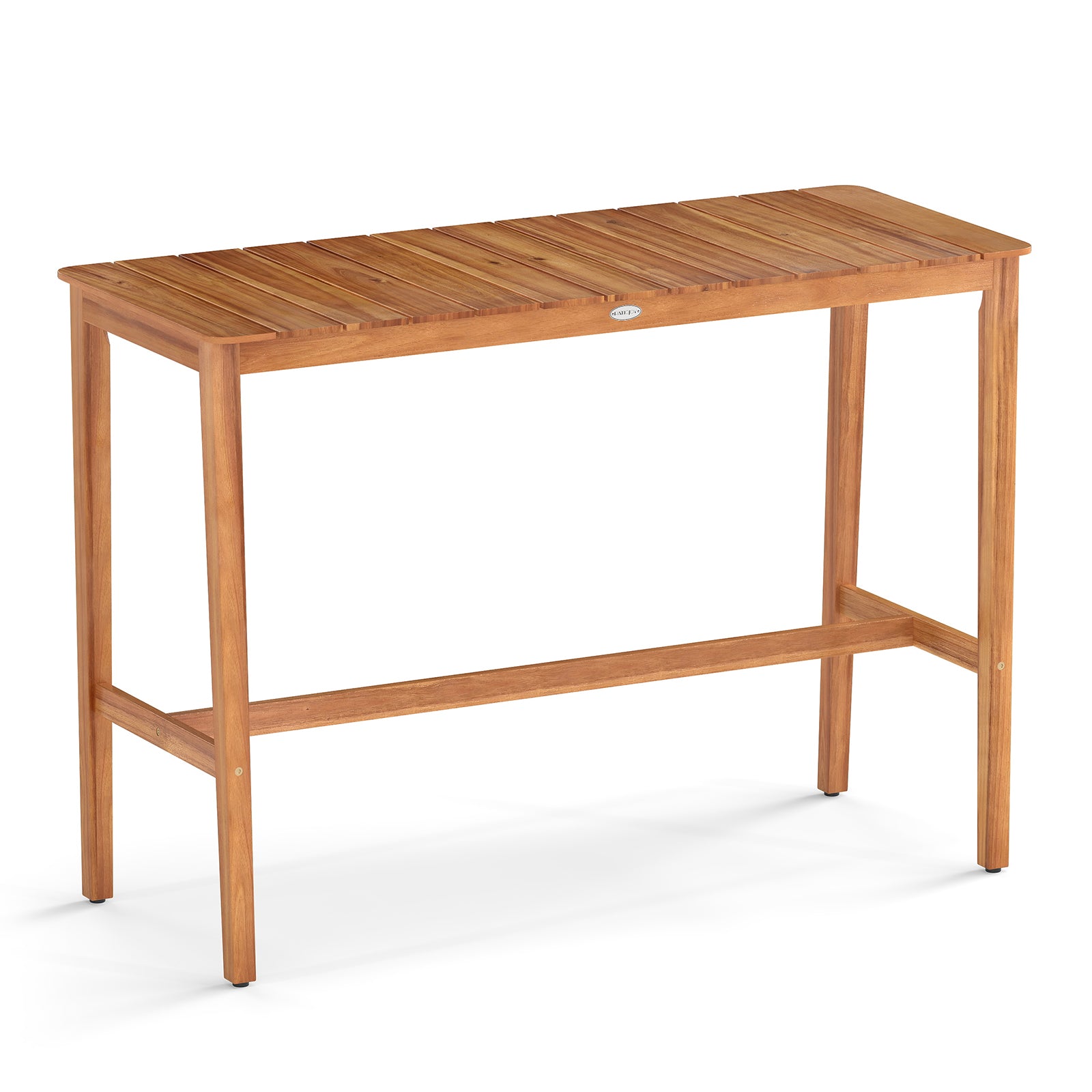 Acacia Wood Counter Height Table with Slatted Tabletop and Footrest Crossbar Patio Bar Furniture Options at Gallery Canada