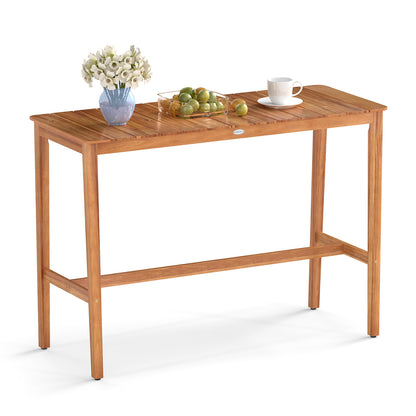 Acacia Wood Counter Height Table with Slatted Tabletop and Footrest Crossbar Patio Bar Furniture at Gallery Canada