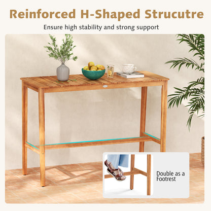 Acacia Wood Counter Height Table with Slatted Tabletop and Footrest Crossbar Patio Bar Furniture at Gallery Canada