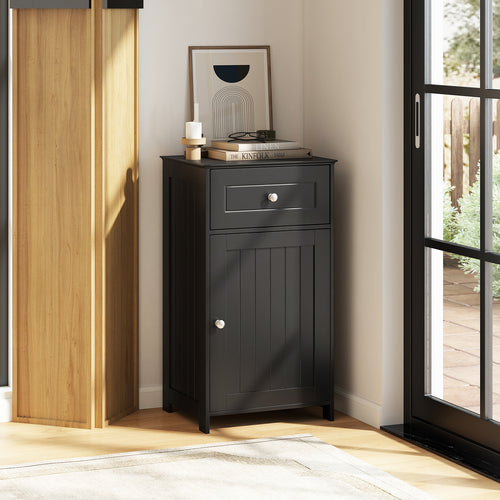 Single Door Bathroom Cabinet with Adjustable Shelf and Drawer, Black