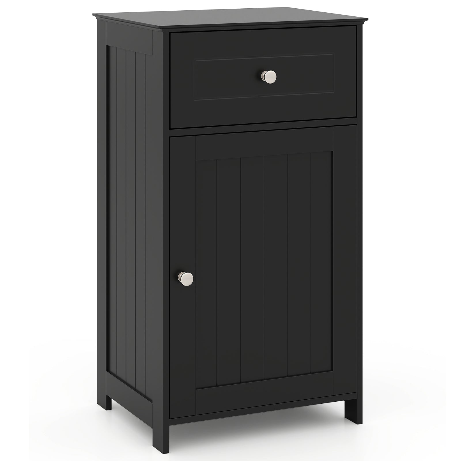 Single Door Bathroom Cabinet with Adjustable Shelf and Drawer, Black Floor Cabinets Black at Gallery Canada