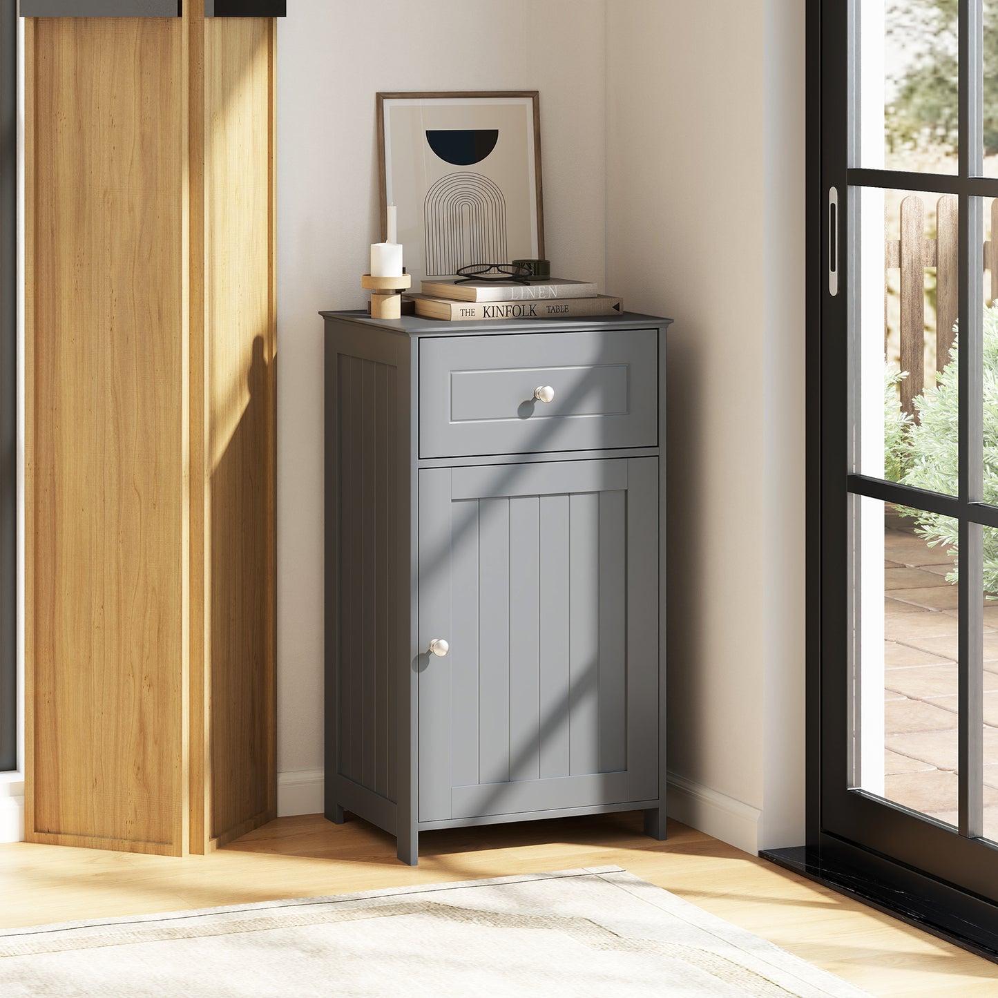 Single Door Bathroom Cabinet with Adjustable Shelf and Drawer, Gray Floor Cabinets at Gallery Canada