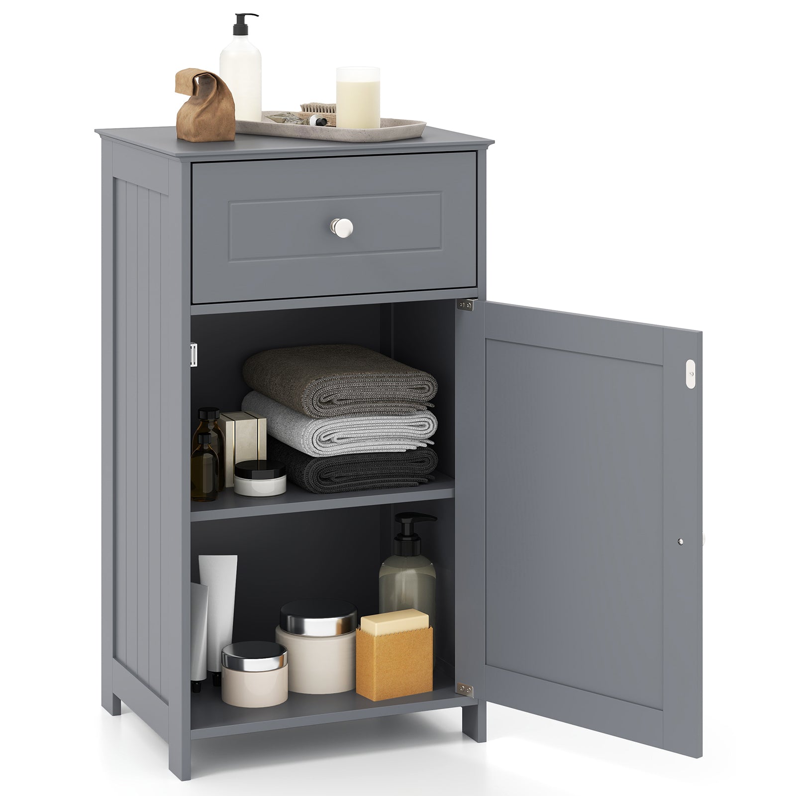 Single Door Bathroom Cabinet with Adjustable Shelf and Drawer, Gray Floor Cabinets at Gallery Canada