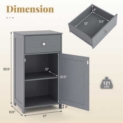 Single Door Bathroom Cabinet with Adjustable Shelf and Drawer, Gray Floor Cabinets at Gallery Canada