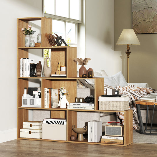4-Tier Bookshelf Stair Bookcase with 6 Cubes Display Rack, Natural Bookcases Natural at Gallery Canada