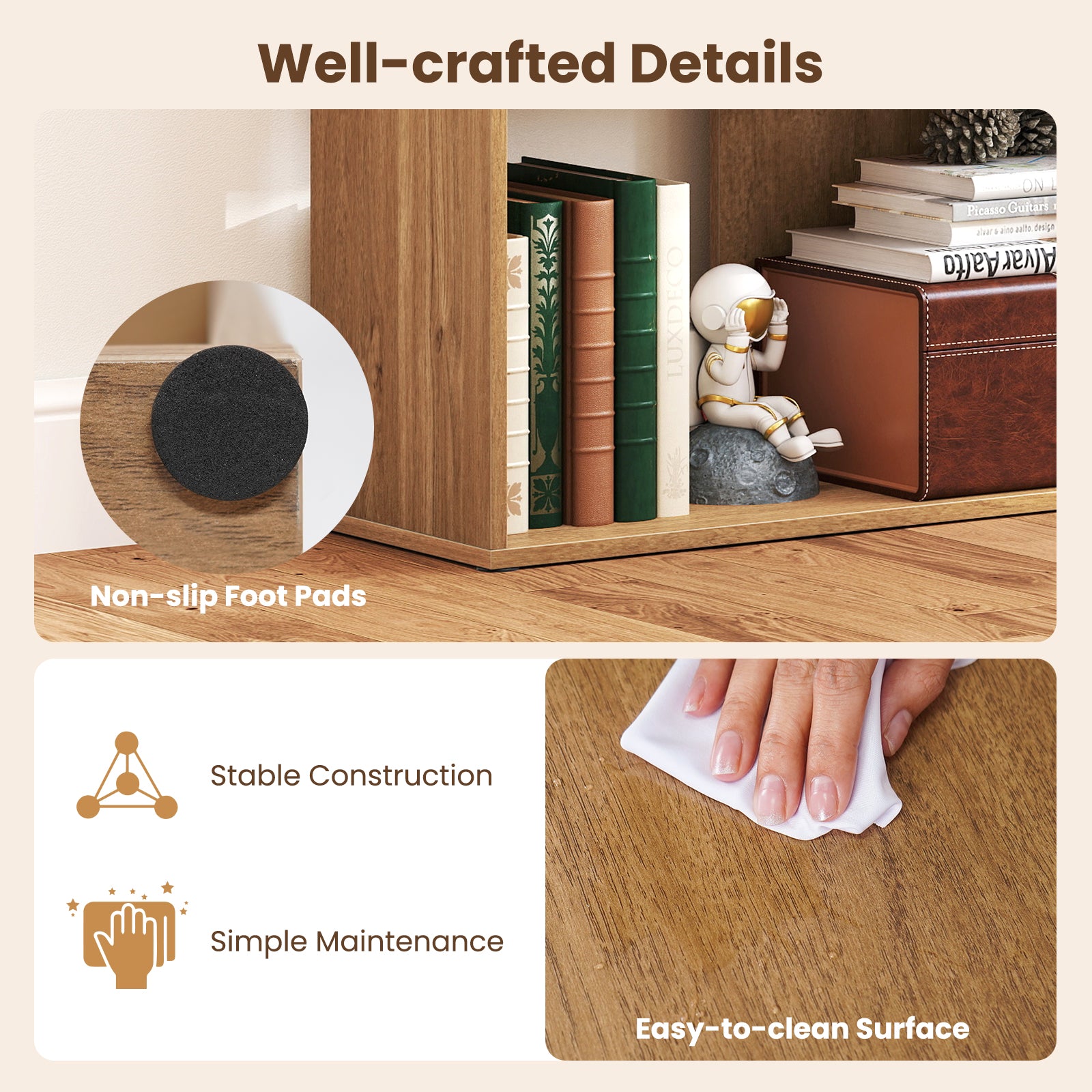 4-Tier Bookshelf Stair Bookcase with 6 Cubes Display Rack, Natural Bookcases at Gallery Canada