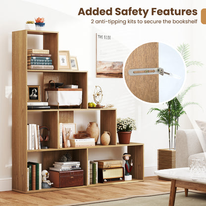 4-Tier Bookshelf Stair Bookcase with 6 Cubes Display Rack, Natural Bookcases at Gallery Canada