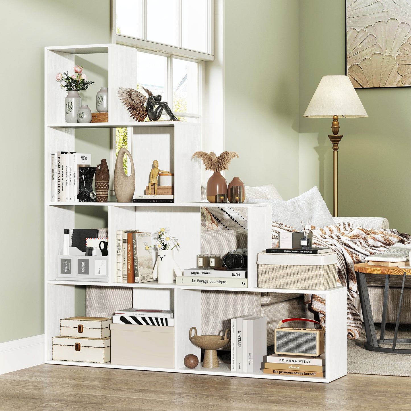 4-Tier Bookshelf Stair Bookcase with 6 Cubes Display Rack, White Bookcases at Gallery Canada