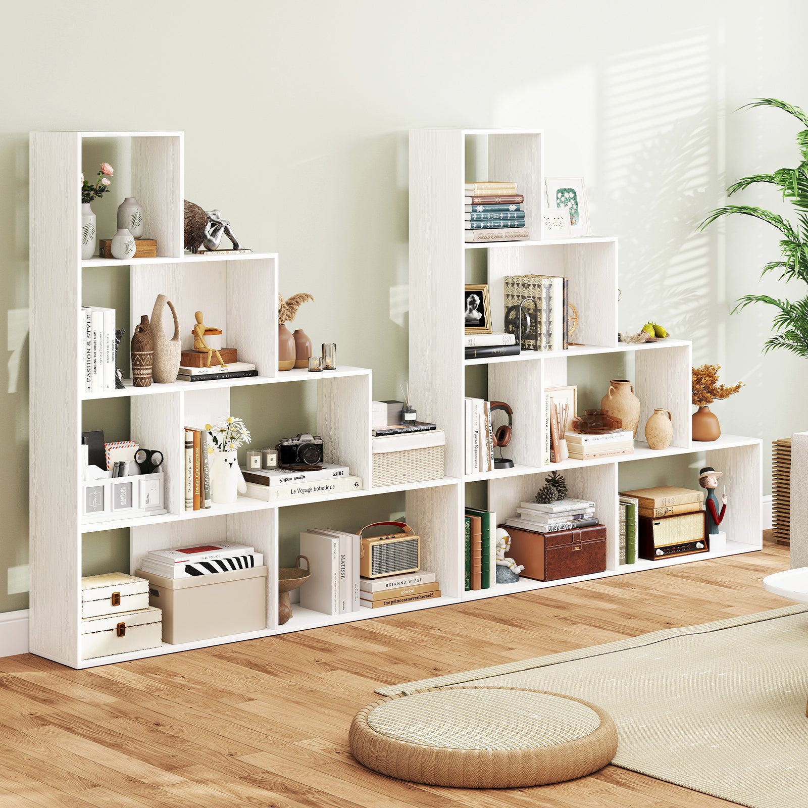 4-Tier Bookshelf Stair Bookcase with 6 Cubes Display Rack, White Bookcases at Gallery Canada