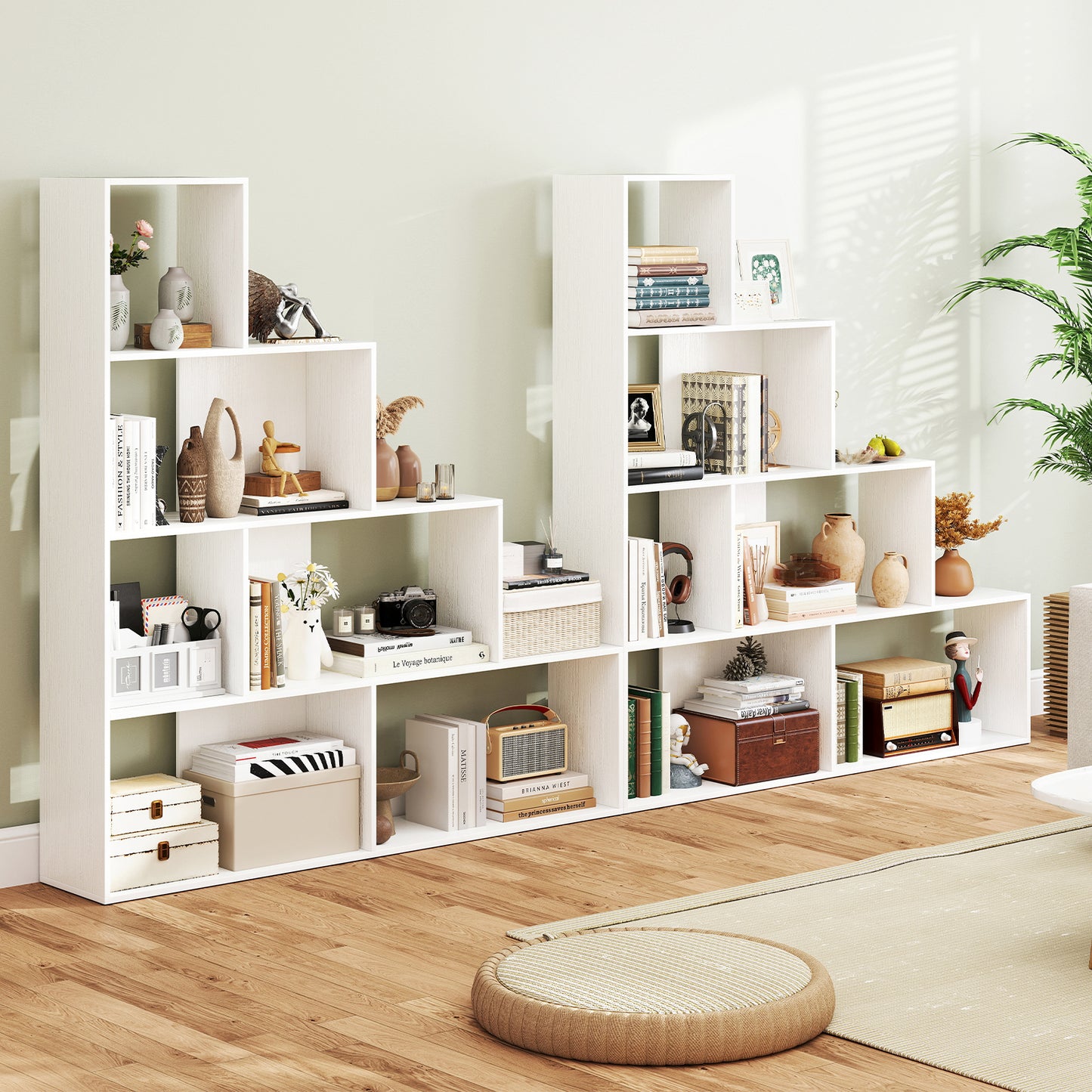 4-Tier Bookshelf Stair Bookcase with 6 Cubes Display Rack, White Bookcases at Gallery Canada