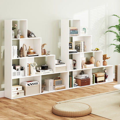 4-Tier Bookshelf Stair Bookcase with 6 Cubes Display Rack, White Bookcases at Gallery Canada