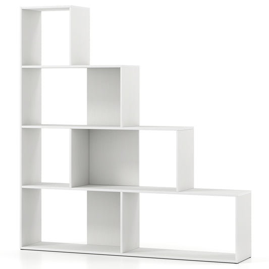 4-Tier Bookshelf Stair Bookcase with 6 Cubes Display Rack, White Bookcases White at Gallery Canada