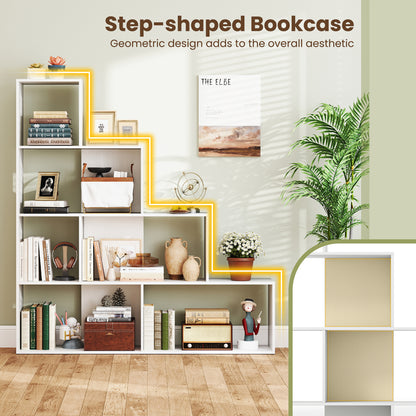 4-Tier Bookshelf Stair Bookcase with 6 Cubes Display Rack, White Bookcases at Gallery Canada