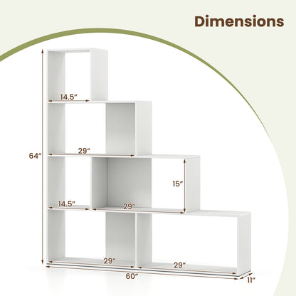 4-Tier Bookshelf Stair Bookcase with 6 Cubes Display Rack, White Bookcases at Gallery Canada