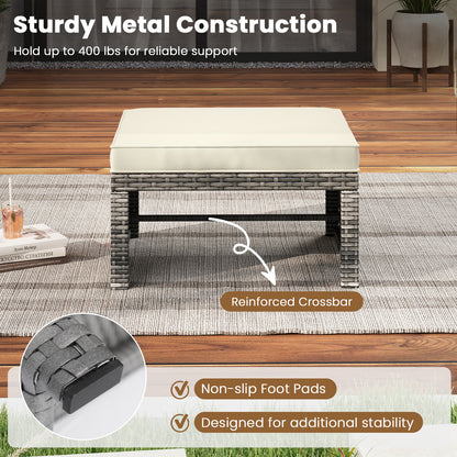 2 Pieces Patio PE Rattan Ottomans with Soft Zippered Cushions for Deck, White Outdoor Seating & Patio Chairs at Gallery Canada