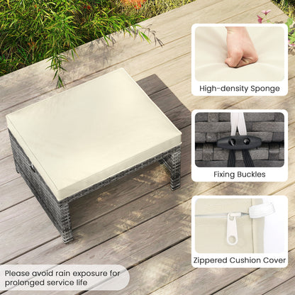 2 Pieces Patio PE Rattan Ottomans with Soft Zippered Cushions for Deck, White Outdoor Seating & Patio Chairs at Gallery Canada