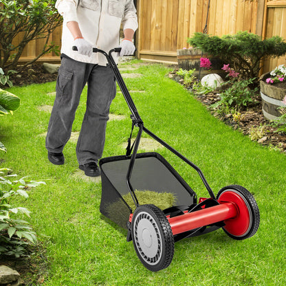 14 Inch Push Lawn Mower with 5 Steel Blades and Grass Catcher Bag, Red Lawn Care Tools at Gallery Canada