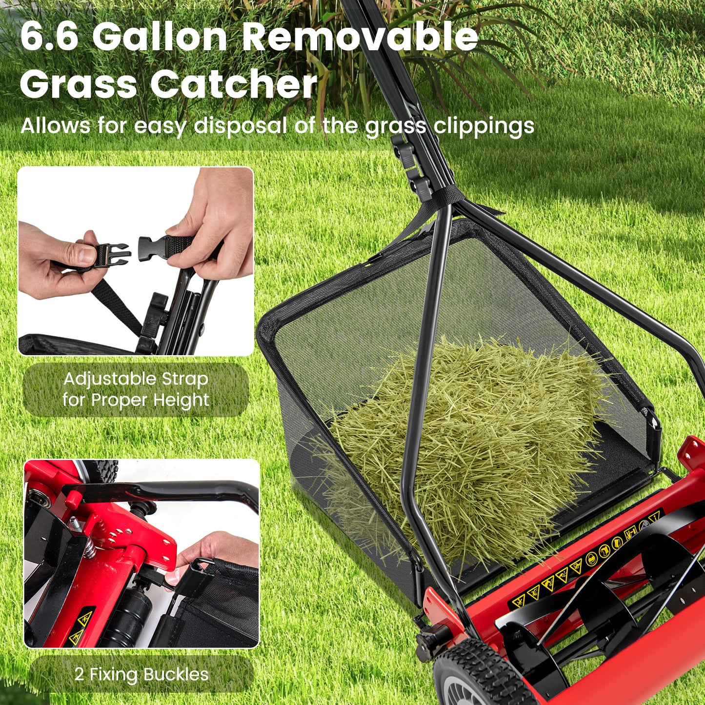 14 Inch Push Lawn Mower with 5 Steel Blades and Grass Catcher Bag, Red Lawn Care Tools at Gallery Canada