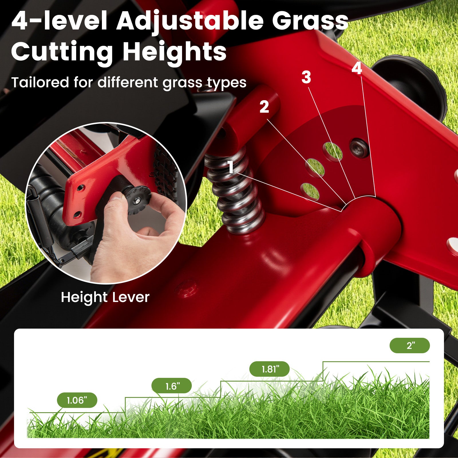 14 Inch Push Lawn Mower with 5 Steel Blades and Grass Catcher Bag, Red Lawn Care Tools at Gallery Canada