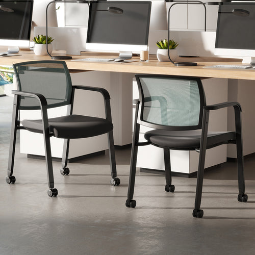 Set Of 2 Stackable Rolling Office Chairs, Mesh Backrest, Gray