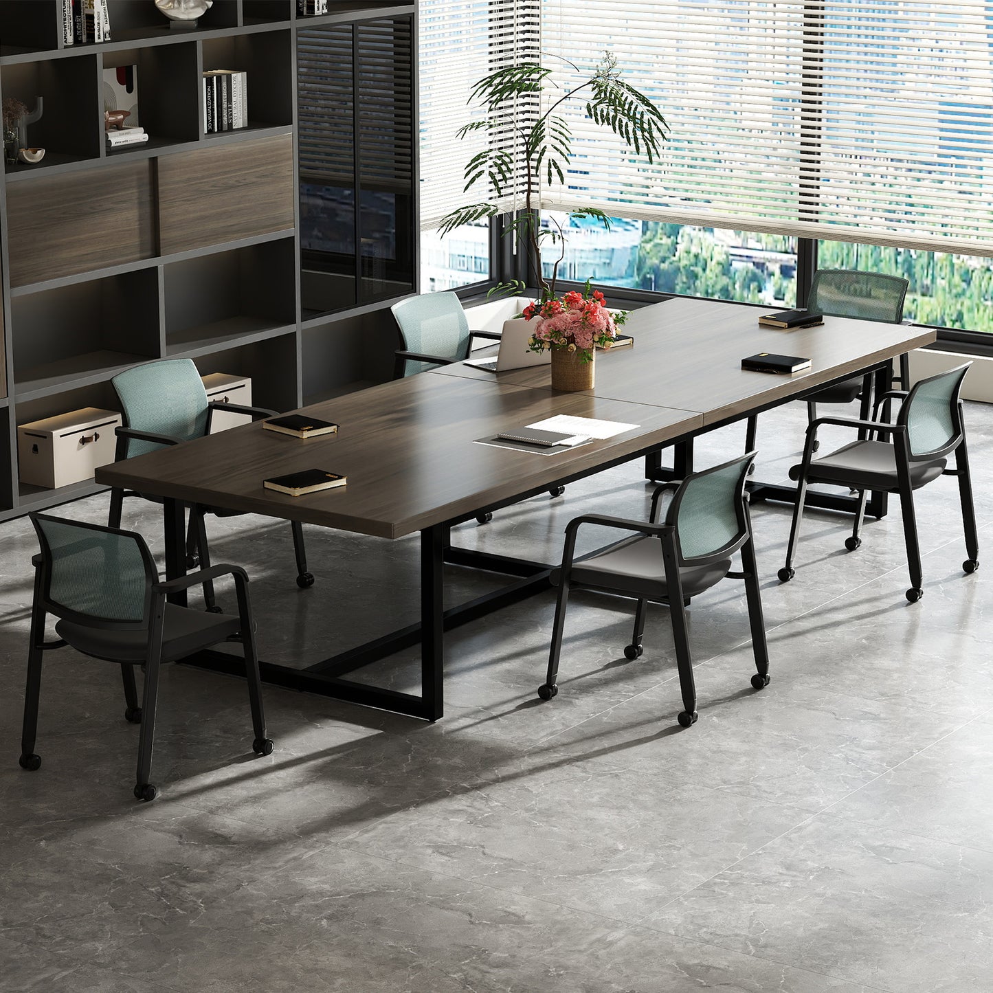 Set Of 2 Stackable Rolling Office Chairs, Mesh Backrest, Gray Conference Chairs at Gallery Canada