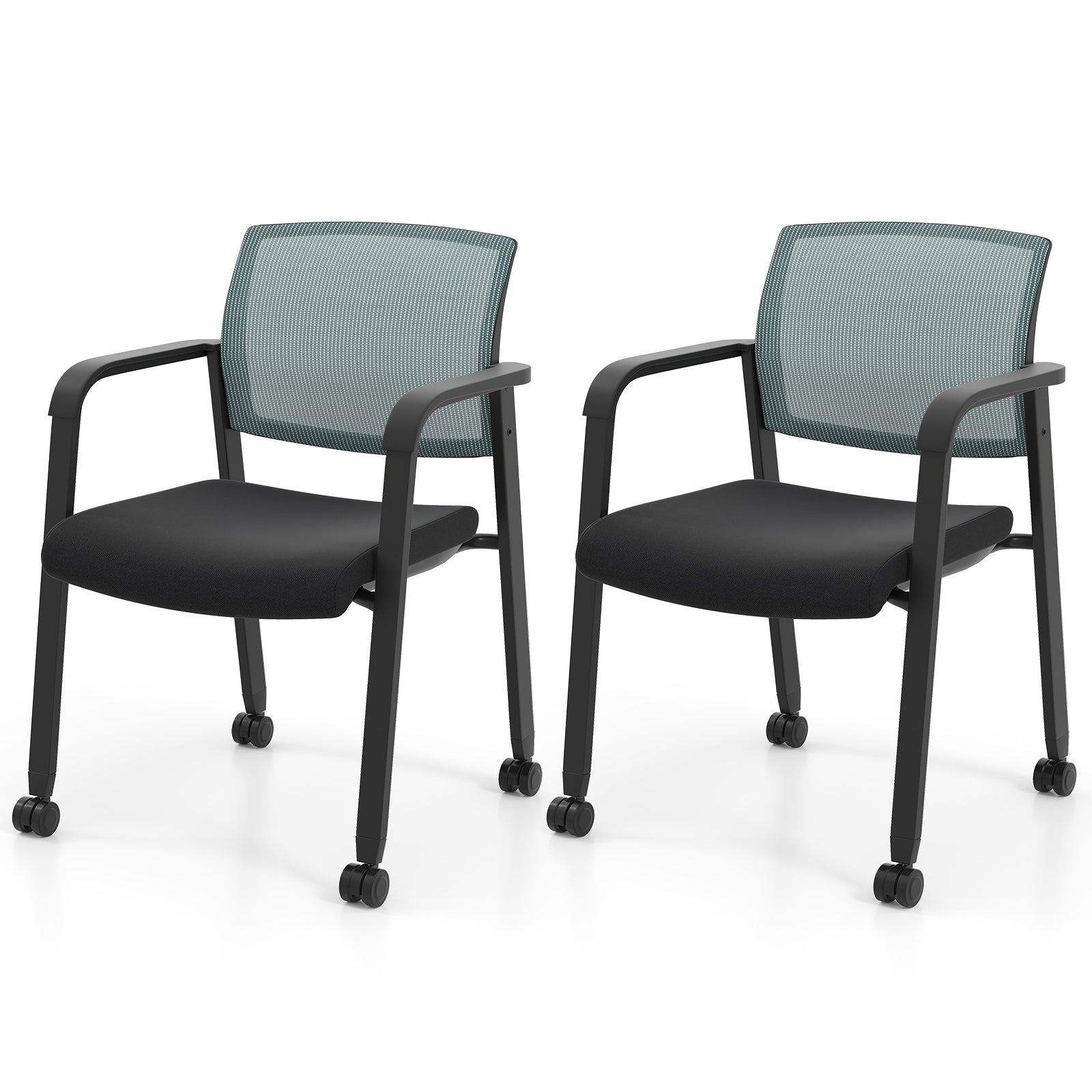 Set Of 2 Stackable Rolling Office Chairs, Mesh Backrest, Gray Conference Chairs at Gallery Canada