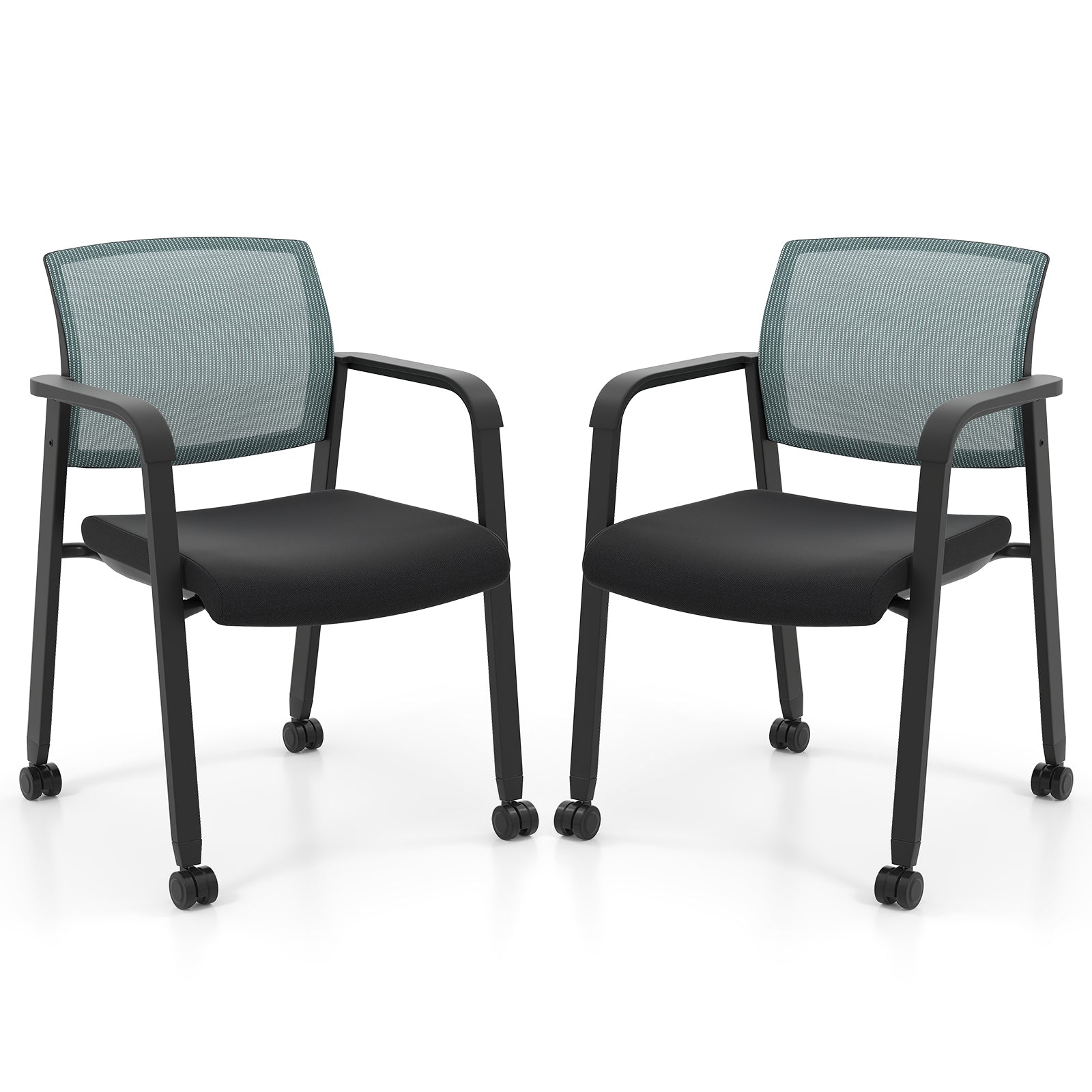 Set Of 2 Stackable Rolling Office Chairs, Mesh Backrest, Gray Conference Chairs at Gallery Canada