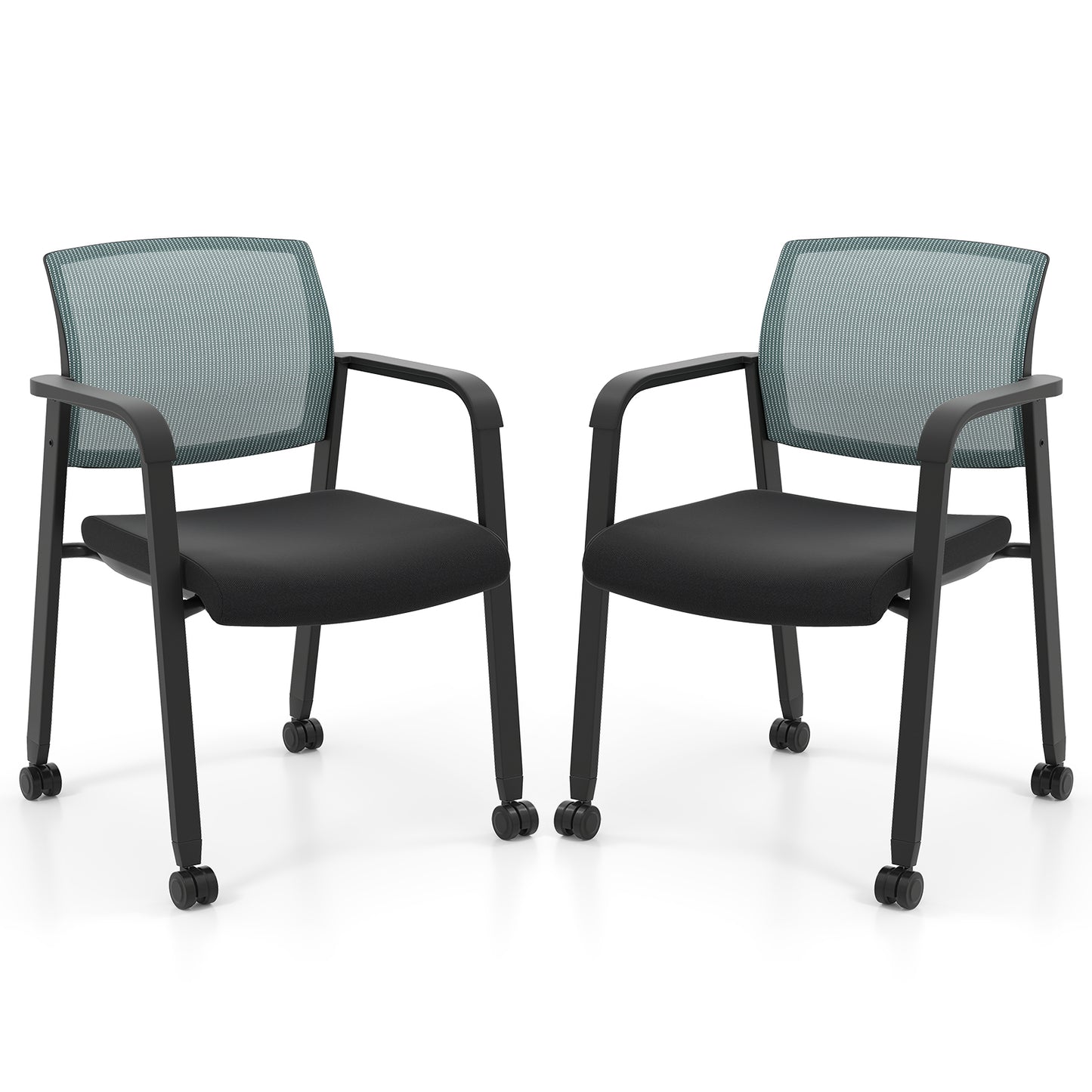 Set Of 2 Stackable Rolling Office Chairs, Mesh Backrest, Gray Conference Chairs at Gallery Canada