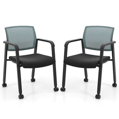 Set Of 2 Stackable Rolling Office Chairs, Mesh Backrest, Gray Conference Chairs at Gallery Canada