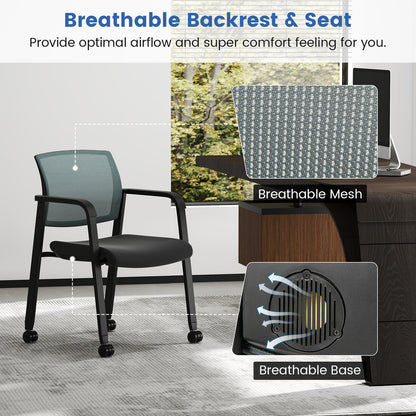 Set Of 2 Stackable Rolling Office Chairs, Mesh Backrest, Gray Conference Chairs at Gallery Canada