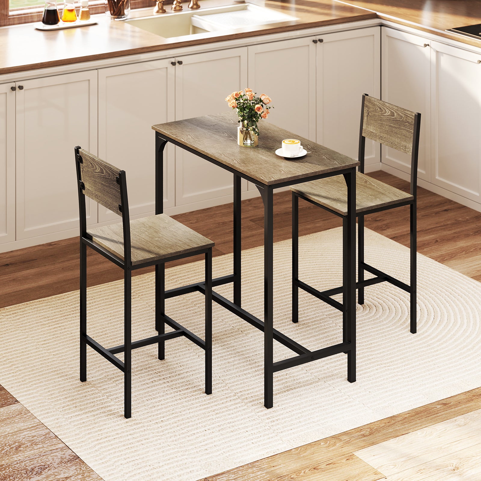3 Piece Bar Table Set With Backrest, Footrest, Gray Patio Bar Furniture at Gallery Canada