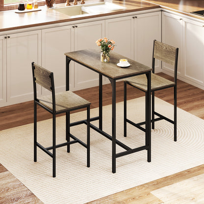 3 Piece Bar Table Set With Backrest, Footrest, Gray Patio Bar Furniture at Gallery Canada