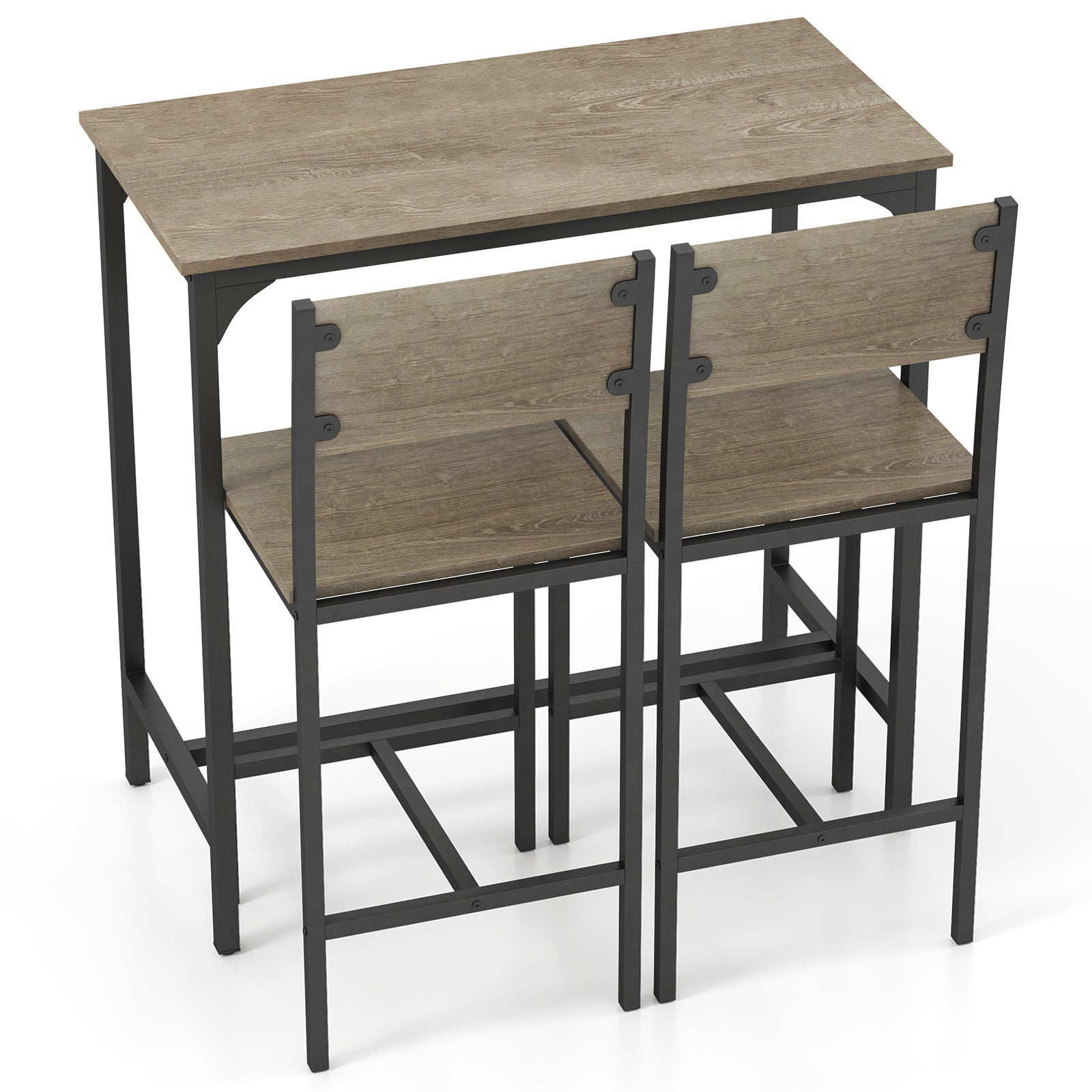3 Piece Bar Table Set With Backrest, Footrest, Gray Patio Bar Furniture at Gallery Canada