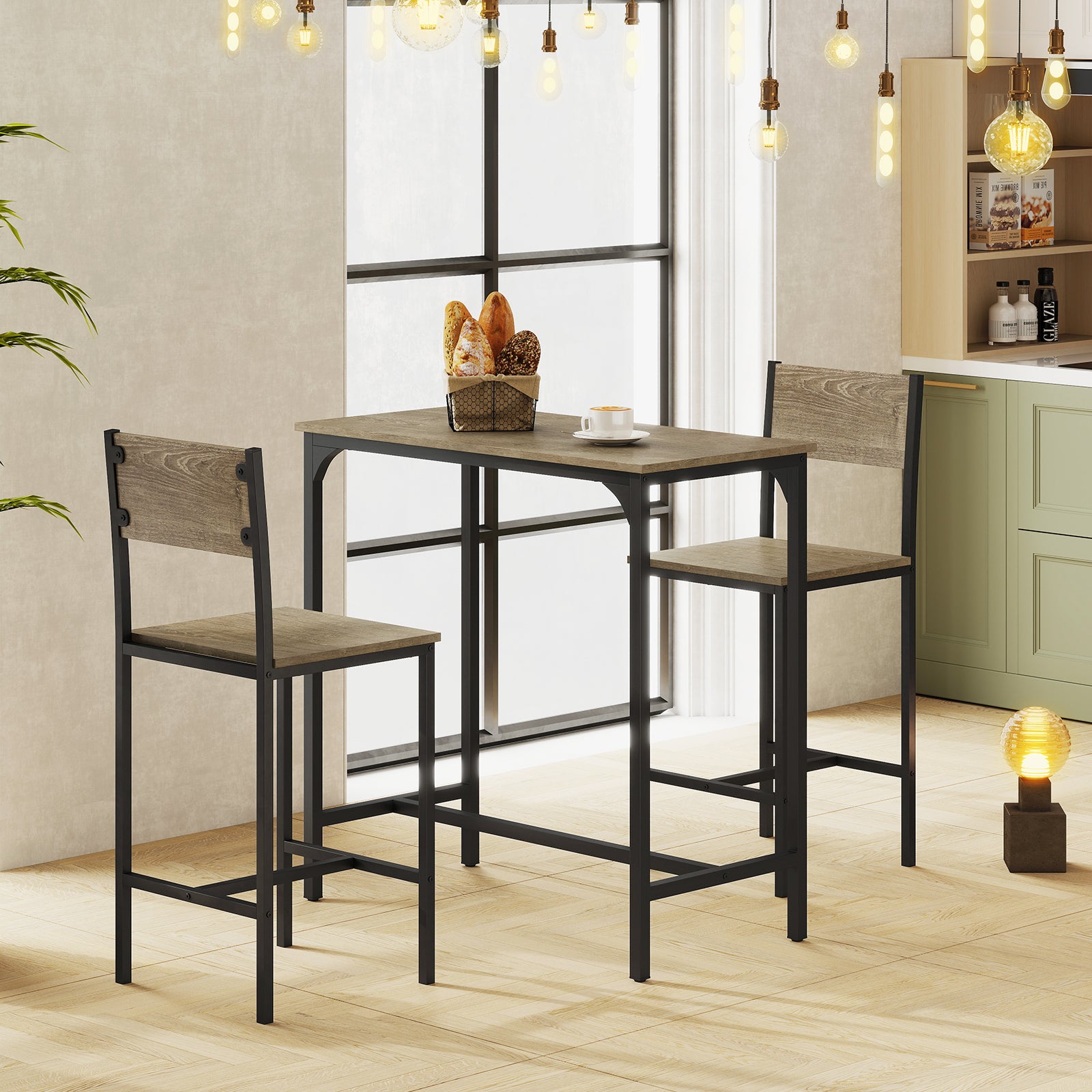 3 Piece Bar Table Set With Backrest, Footrest, Gray Patio Bar Furniture at Gallery Canada