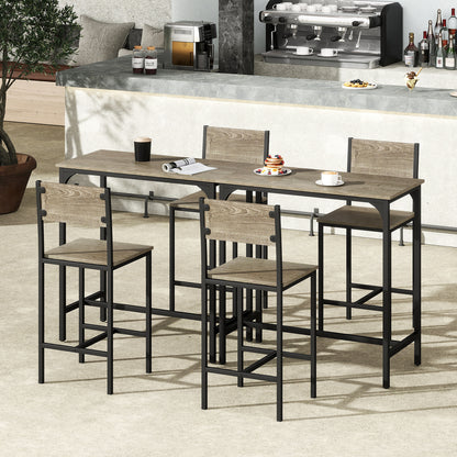3 Piece Bar Table Set With Backrest, Footrest, Gray Patio Bar Furniture at Gallery Canada