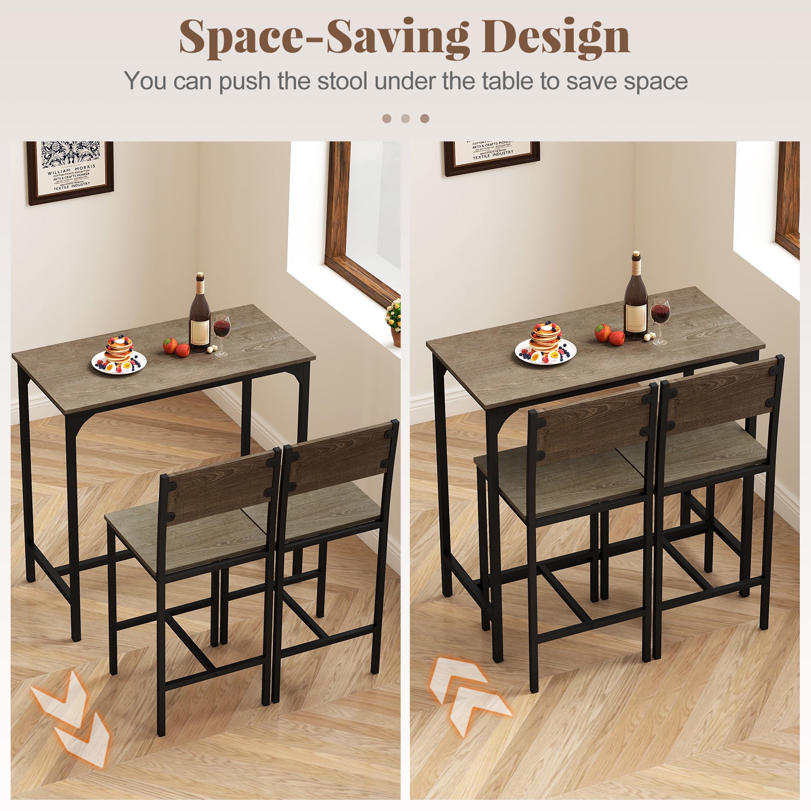 3 Piece Bar Table Set With Backrest, Footrest, Gray Patio Bar Furniture at Gallery Canada